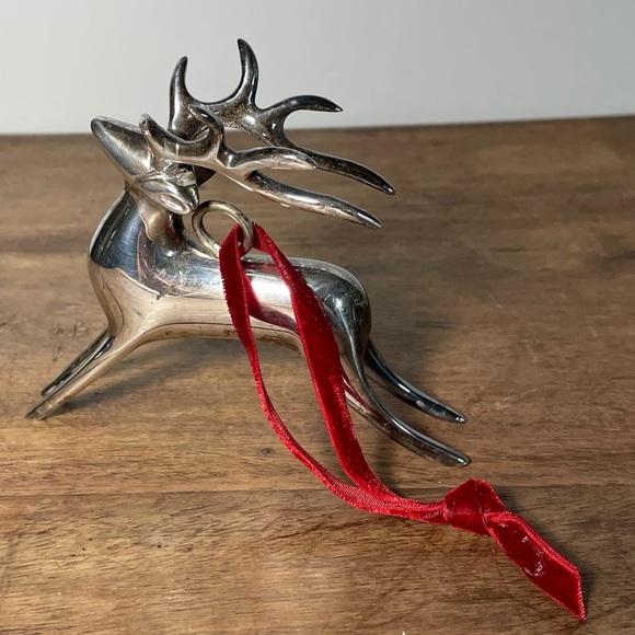 Pottery Barn Reindeer vintage Christmas tree ornament silver plated - Picture 2 of 10